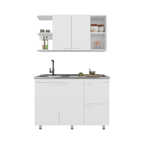 Cocina Elica Blanco 120x60cm con Mesón de Acero Al Carbón Lado Derecho - COCINAS | Bylmo