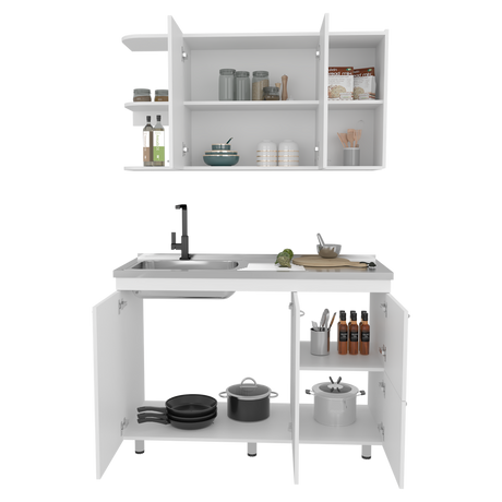 Cocina Elica Blanco 120x60cm con Mesón de Acero Al Carbón Lado Derecho - COCINAS | Bylmo