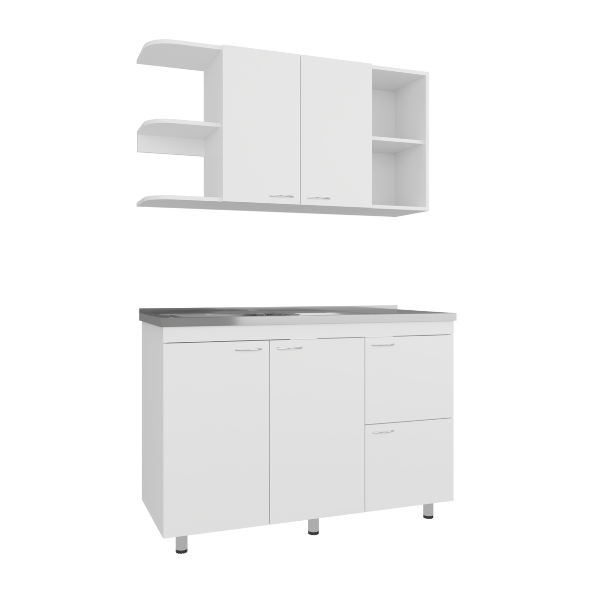 Cocina Elica Blanco 120x60cm con Mesón de Acero Al Carbón Lado Derecho - COCINAS | Bylmo