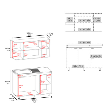 Cocina Elica Blanco 120x60cm con Mesón de Acero Al Carbón Lado Derecho - COCINAS | Bylmo
