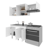 Cocina Oceana Blanco 180.2x60cm con Mesón de Acero Al Carbón Lado Izquierdo y con Estufa - COCINAS | Bylmo
