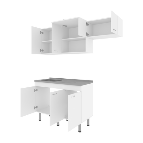 Cocina Oceana Blanco 180.2x60cm con Mesón de Acero Al Carbón Lado Izquierdo y con Estufa - COCINAS | Bylmo