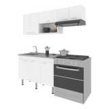 Cocina Oceana Blanco 180.2x60cm con Mesón de Acero Al Carbón Lado Izquierdo y con Estufa - COCINAS | Bylmo