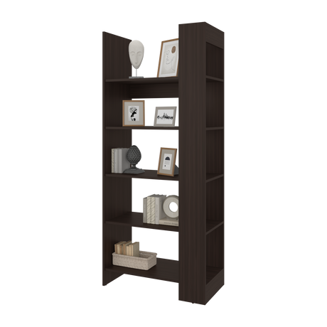 Biblioteca Woodstock Nogal 72.6x170cm Rectangular con Cinco Entrepaños y Seis Compartimientos - BIBLIOTECAS Y ESTANTERIAS | Bylmo