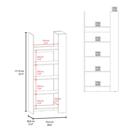 Biblioteca Woodstock Nogal 72.6x170cm Rectangular con Cinco Entrepaños y Seis Compartimientos - BIBLIOTECAS Y ESTANTERIAS | Bylmo