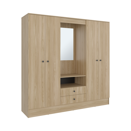 Closet Barmine Fresno Europeo y Wengue 180.2x180.6cm con Espejo con Dos Cajones y Seis Compartimientos - CLOSETS | Bylmo