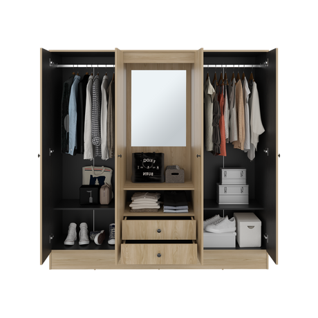 Closet Barmine Fresno Europeo y Wengue 180.2x180.6cm con Espejo con Dos Cajones y Seis Compartimientos - CLOSETS | Bylmo