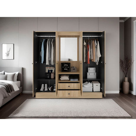 Closet Barmine Fresno Europeo y Wengue 180.2x180.6cm con Espejo con Dos Cajones y Seis Compartimientos - CLOSETS | Bylmo