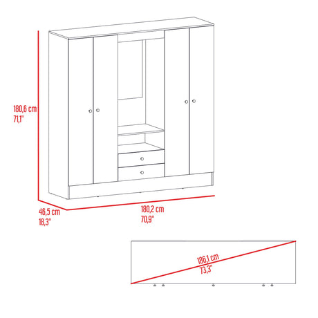 Closet Barmine Fresno Europeo y Wengue 180.2x180.6cm con Espejo con Dos Cajones y Seis Compartimientos - CLOSETS | Bylmo