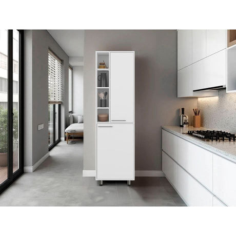 Alacena Burton Blanco 58.6x204cm con Patas y con Dos Puertas - ALACENAS Y MUEBLES MICROONDAS | Bylmo