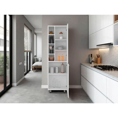 Alacena Burton Blanco 58.6x204cm con Patas y con Dos Puertas - ALACENAS Y MUEBLES MICROONDAS | Bylmo