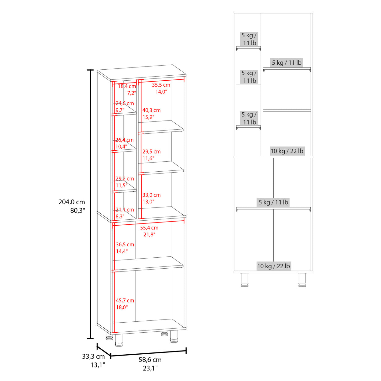 Alacena Burton Blanco 58.6x204cm con Patas y con Dos Puertas - ALACENAS Y MUEBLES MICROONDAS | Bylmo