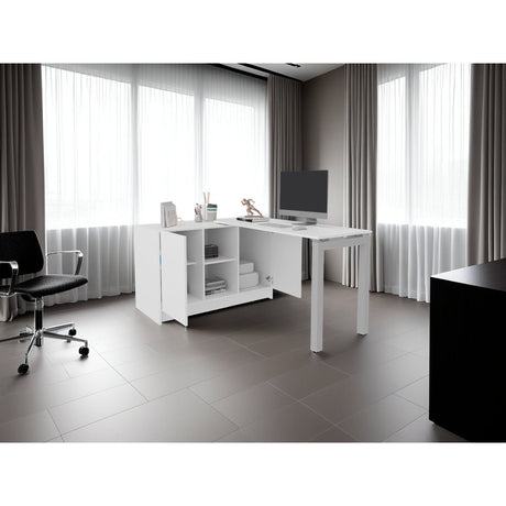 Escritorio Alfie Blanco 120x72.5cm sin Cajones con Organizador de Libros y con Archivador - ESCRITORIOS | Bylmo