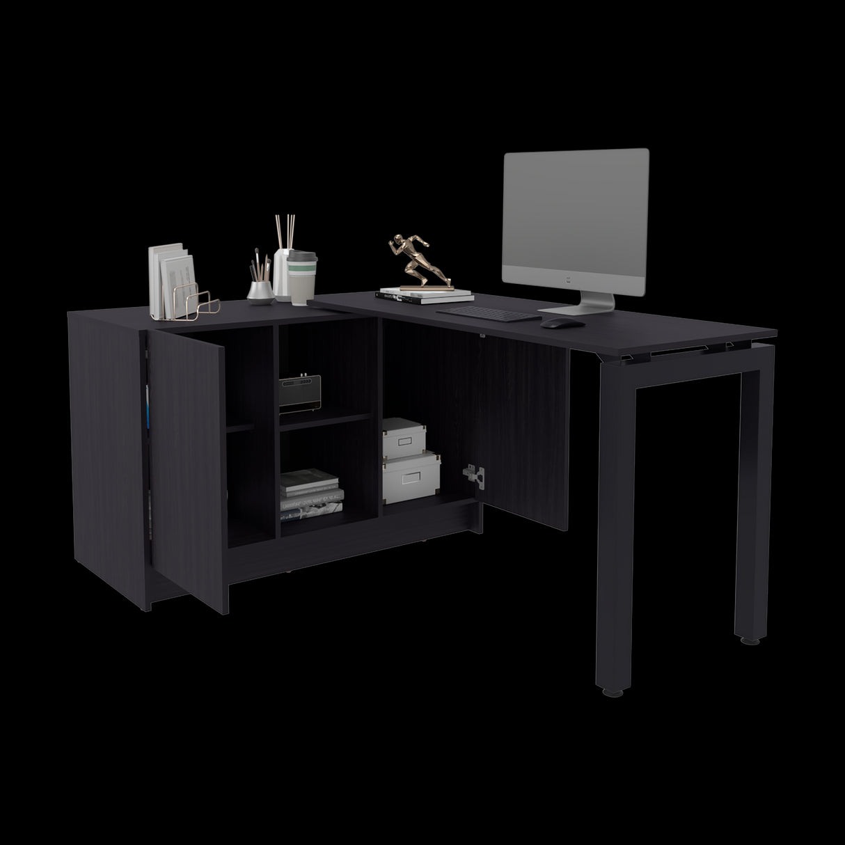 Escritorio Alfie Wengue 120x72.5cm sin Cajones con Organizador de Libros y con Archivador - ESCRITORIOS | Bylmo