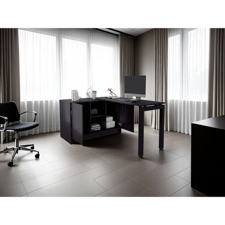 Escritorio Alfie Wengue 120x72.5cm sin Cajones con Organizador de Libros y con Archivador - ESCRITORIOS | Bylmo