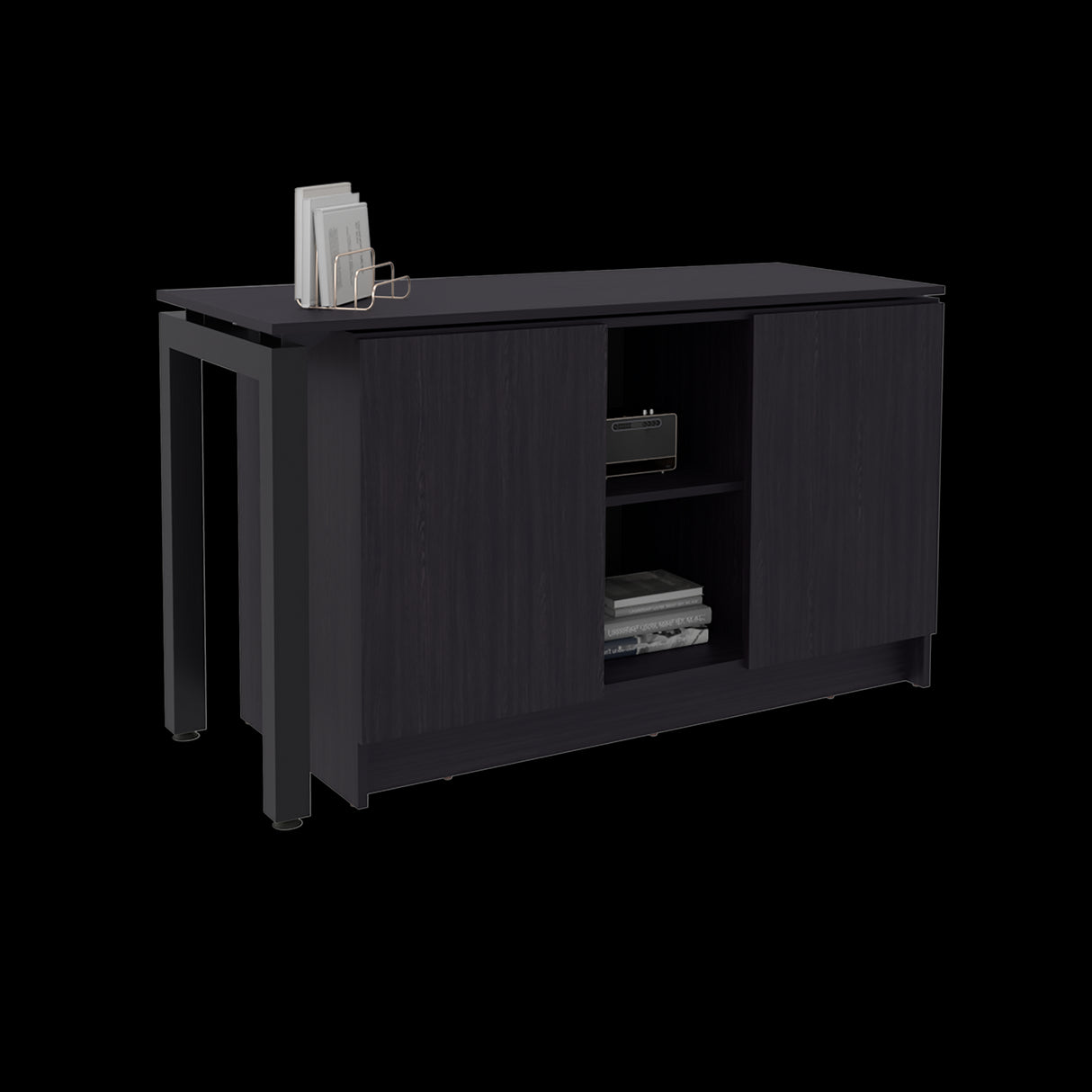 Escritorio Alfie Wengue 120x72.5cm sin Cajones con Organizador de Libros y con Archivador - ESCRITORIOS | Bylmo