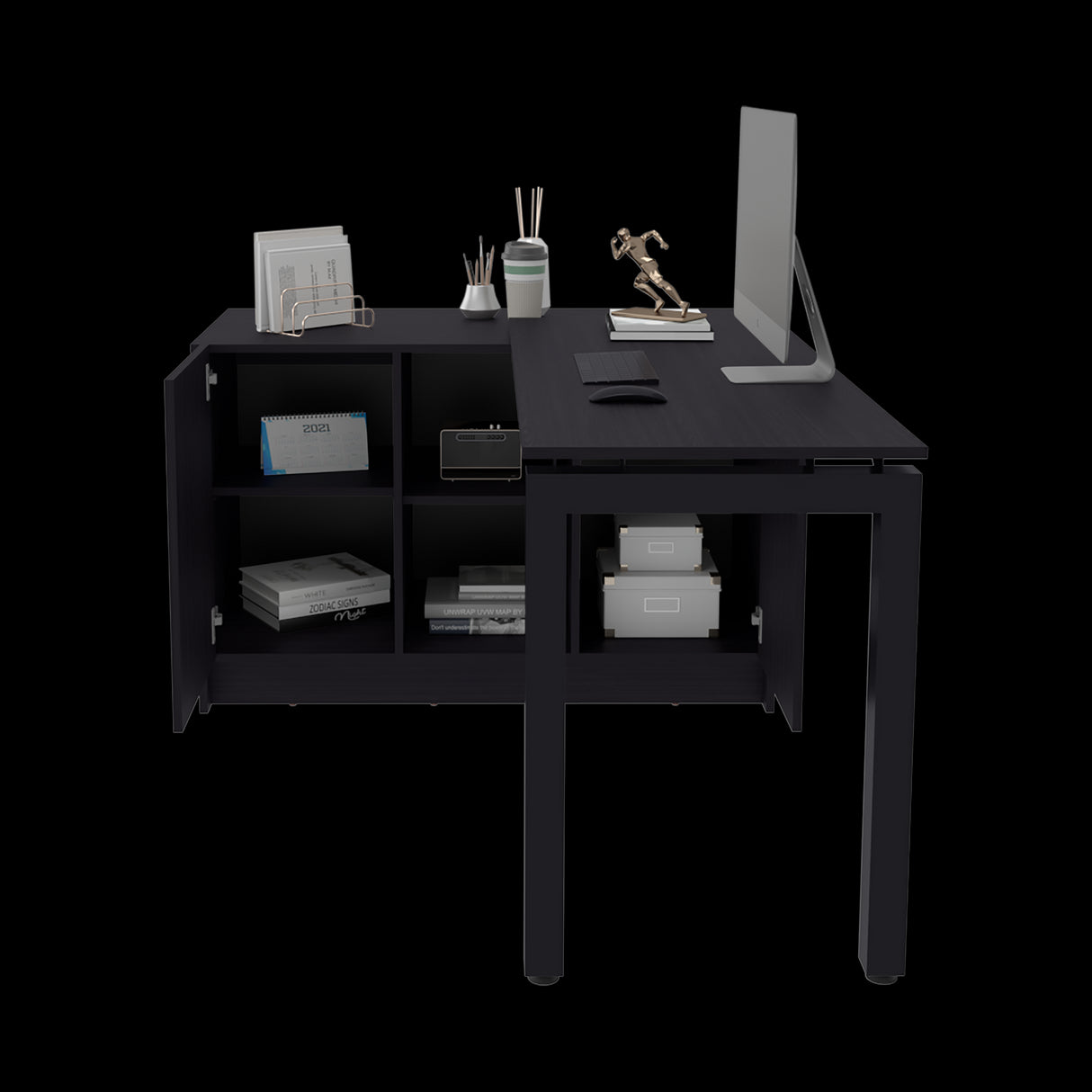 Escritorio Alfie Wengue 120x72.5cm sin Cajones con Organizador de Libros y con Archivador - ESCRITORIOS | Bylmo