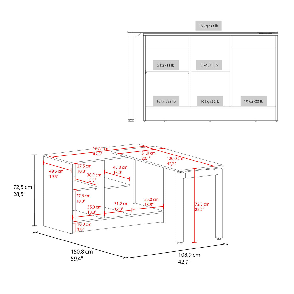 Escritorio Alfie Wengue 120x72.5cm sin Cajones con Organizador de Libros y con Archivador - ESCRITORIOS | Bylmo