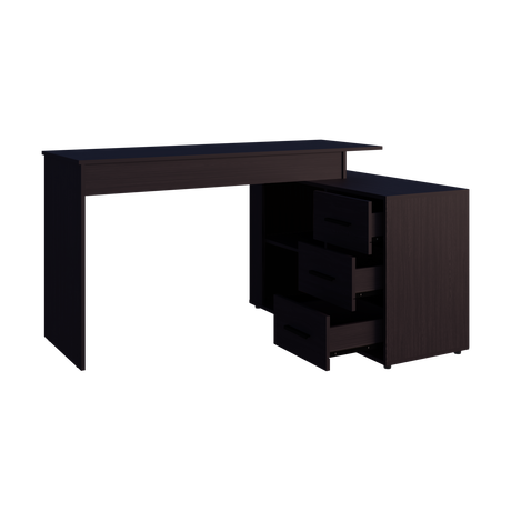 Escritorio en L Upton Wengue 137.5x75cm con Tres Cajones y con Organizador de Libros - ESCRITORIOS | Bylmo