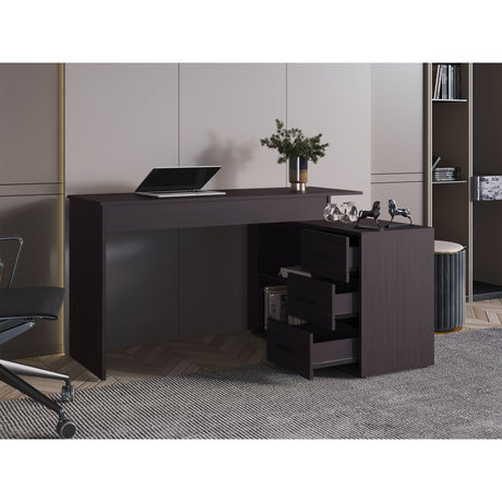 Escritorio en L Upton Wengue 137.5x75cm con Tres Cajones y con Organizador de Libros - ESCRITORIOS | Bylmo