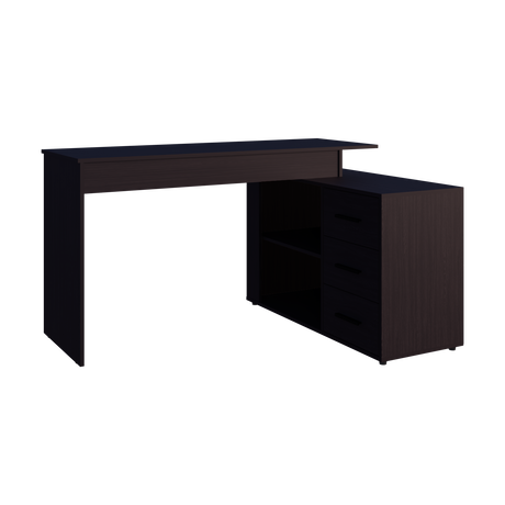 Escritorio en L Upton Wengue 137.5x75cm con Tres Cajones y con Organizador de Libros - ESCRITORIOS | Bylmo