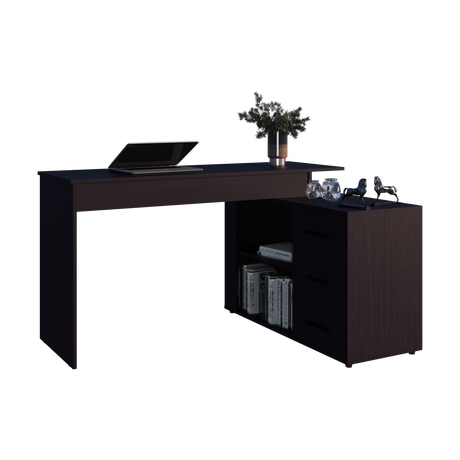 Escritorio en L Upton Wengue 137.5x75cm con Tres Cajones y con Organizador de Libros - ESCRITORIOS | Bylmo