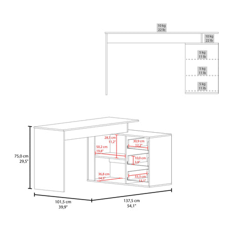 Escritorio en L Upton Wengue 137.5x75cm con Tres Cajones y con Organizador de Libros - ESCRITORIOS | Bylmo