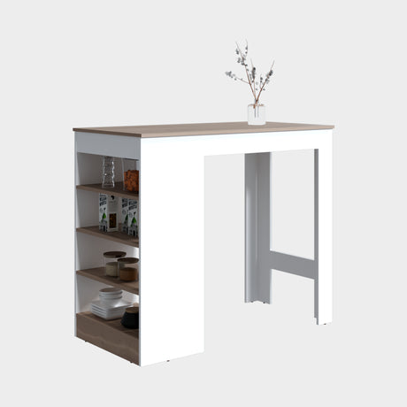 Barra de Cocina Greer Blanco y Bardolino 119.8x102cm con Tres Entrepaños y Cuatro Compartimientos - BARRAS Y MUEBLES AUXILIARES | Bylmo