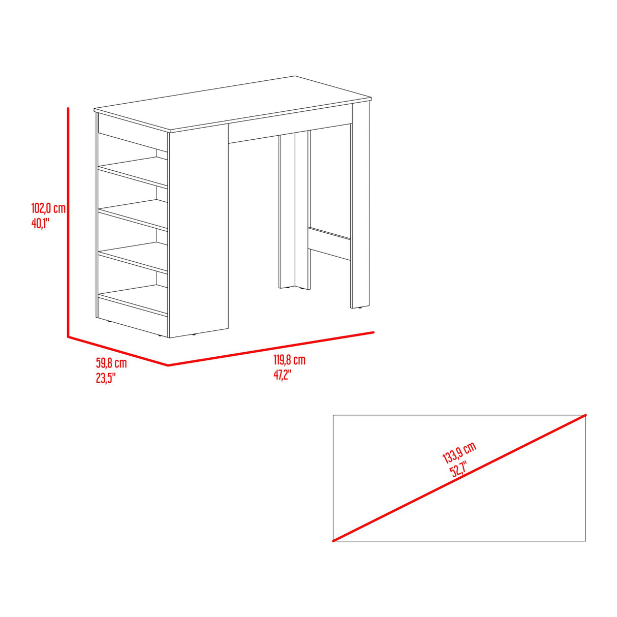 Barra de Cocina Greer Blanco y Bardolino 119.8x102cm con Tres Entrepaños y Cuatro Compartimientos - BARRAS Y MUEBLES AUXILIARES | Bylmo