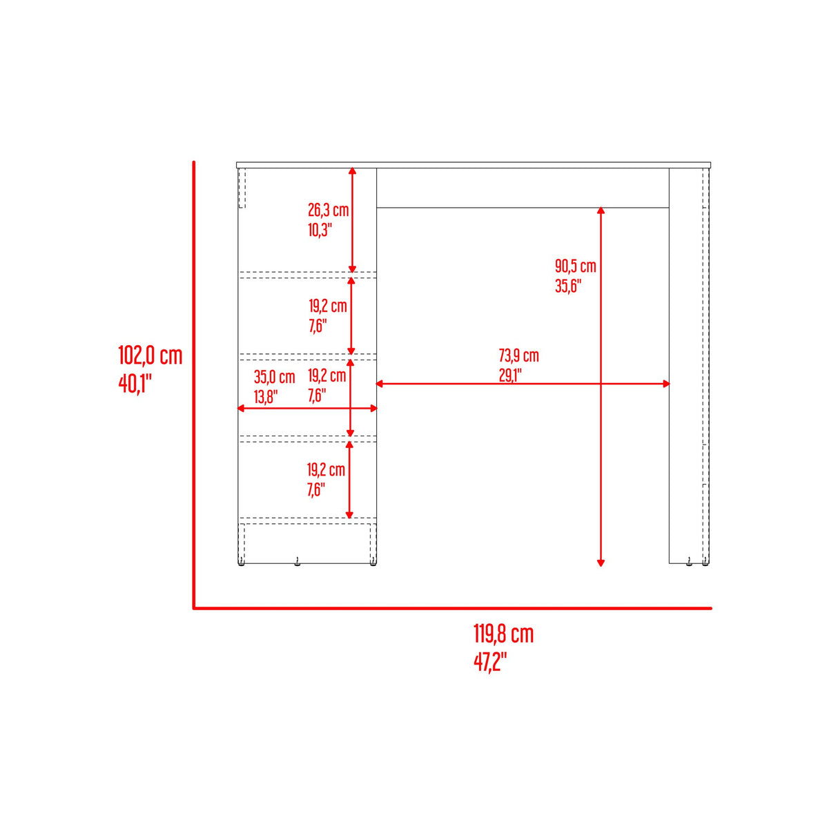 Barra de Cocina Greer Blanco y Bardolino 119.8x102cm con Tres Entrepaños y Cuatro Compartimientos - BARRAS Y MUEBLES AUXILIARES | Bylmo