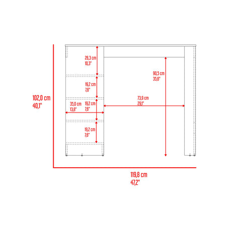 Barra de Cocina Greer Blanco y Bardolino 119.8x102cm con Tres Entrepaños y Cuatro Compartimientos - BARRAS Y MUEBLES AUXILIARES | Bylmo