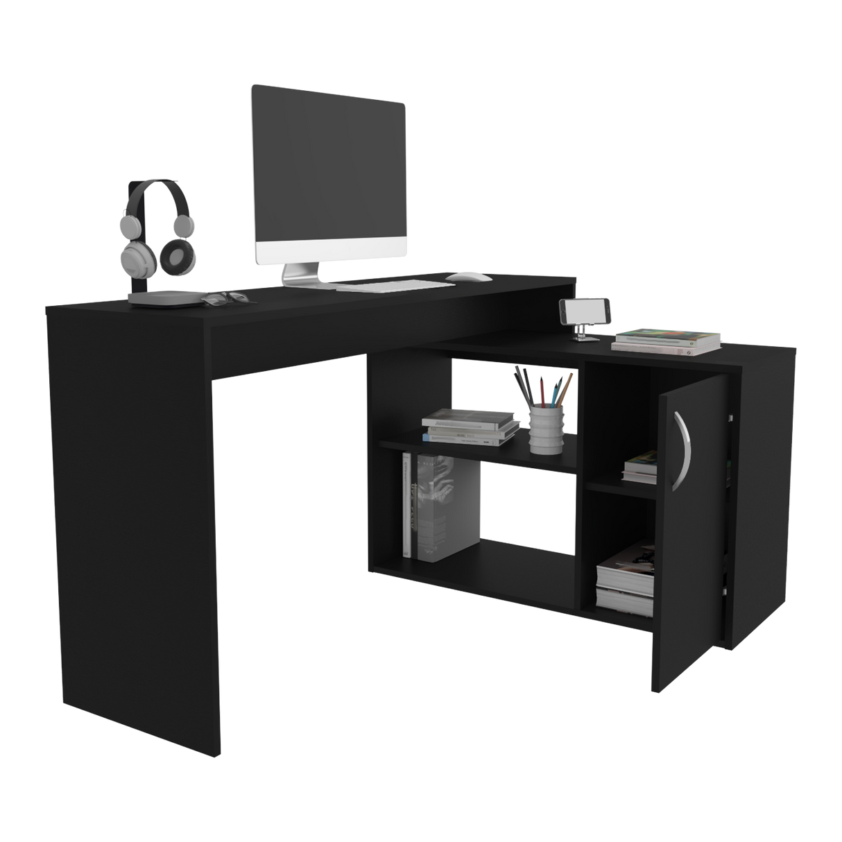 Escritorio en L Axis Eco Wengue 125x71cm con Organizador de Libros - ESCRITORIOS | Bylmo