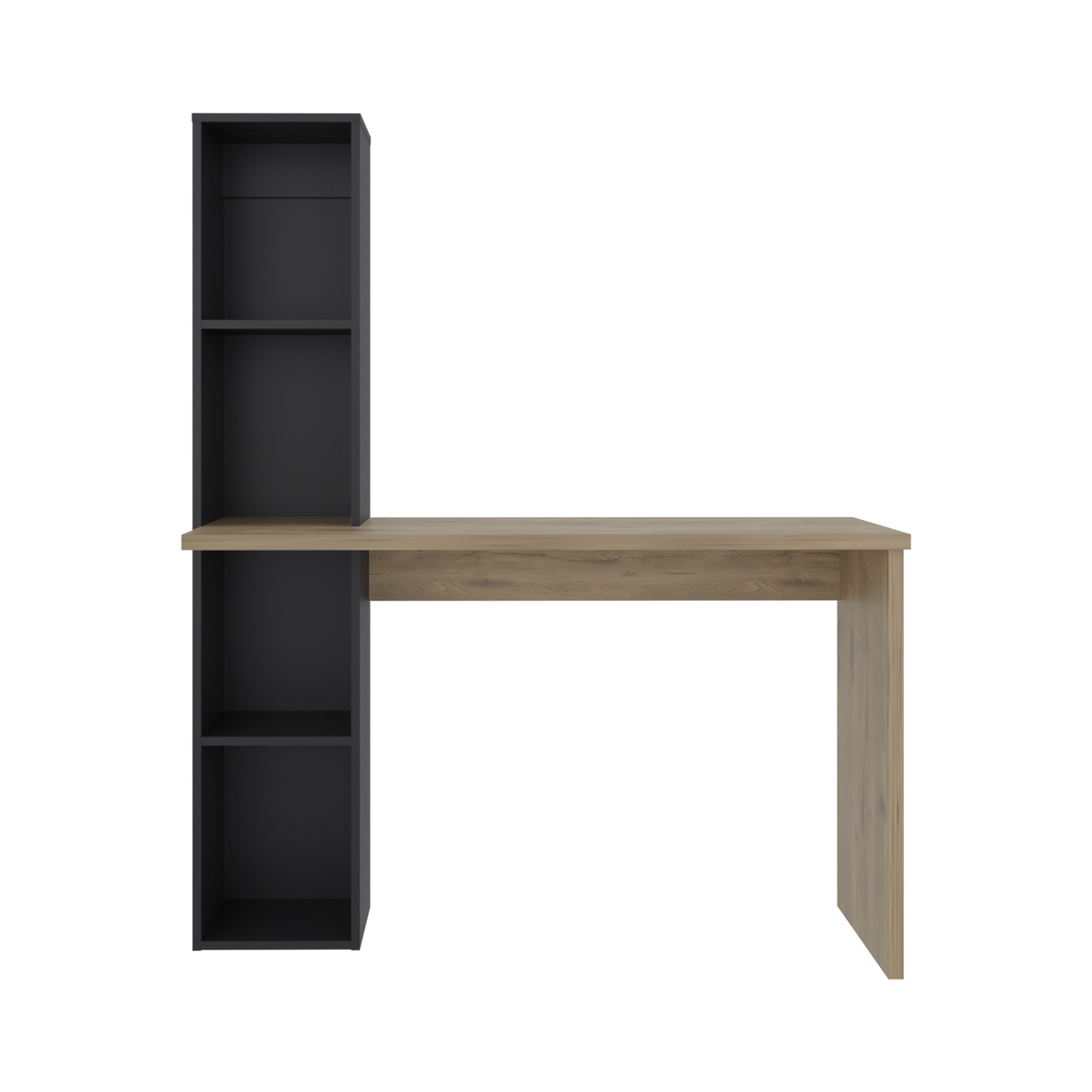 Escritorio con Biblioteca Aston Macadamia y Wengue 120.3x145.8cm con Organizador de Libros - ESCRITORIOS | Bylmo