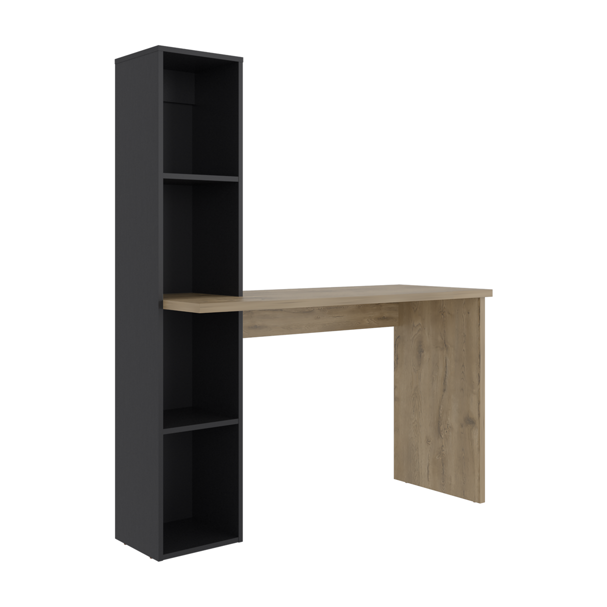 Escritorio con Biblioteca Aston Macadamia y Wengue 120.3x145.8cm con Organizador de Libros - ESCRITORIOS | Bylmo