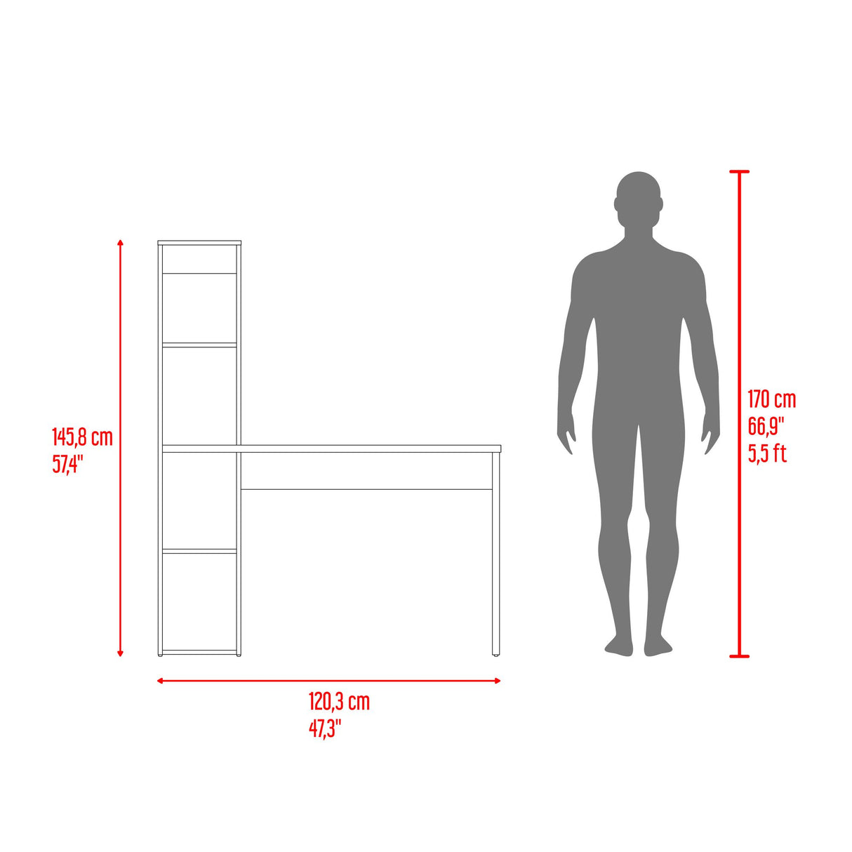 Escritorio con Biblioteca Aston Macadamia y Wengue 120.3x145.8cm con Organizador de Libros - ESCRITORIOS | Bylmo