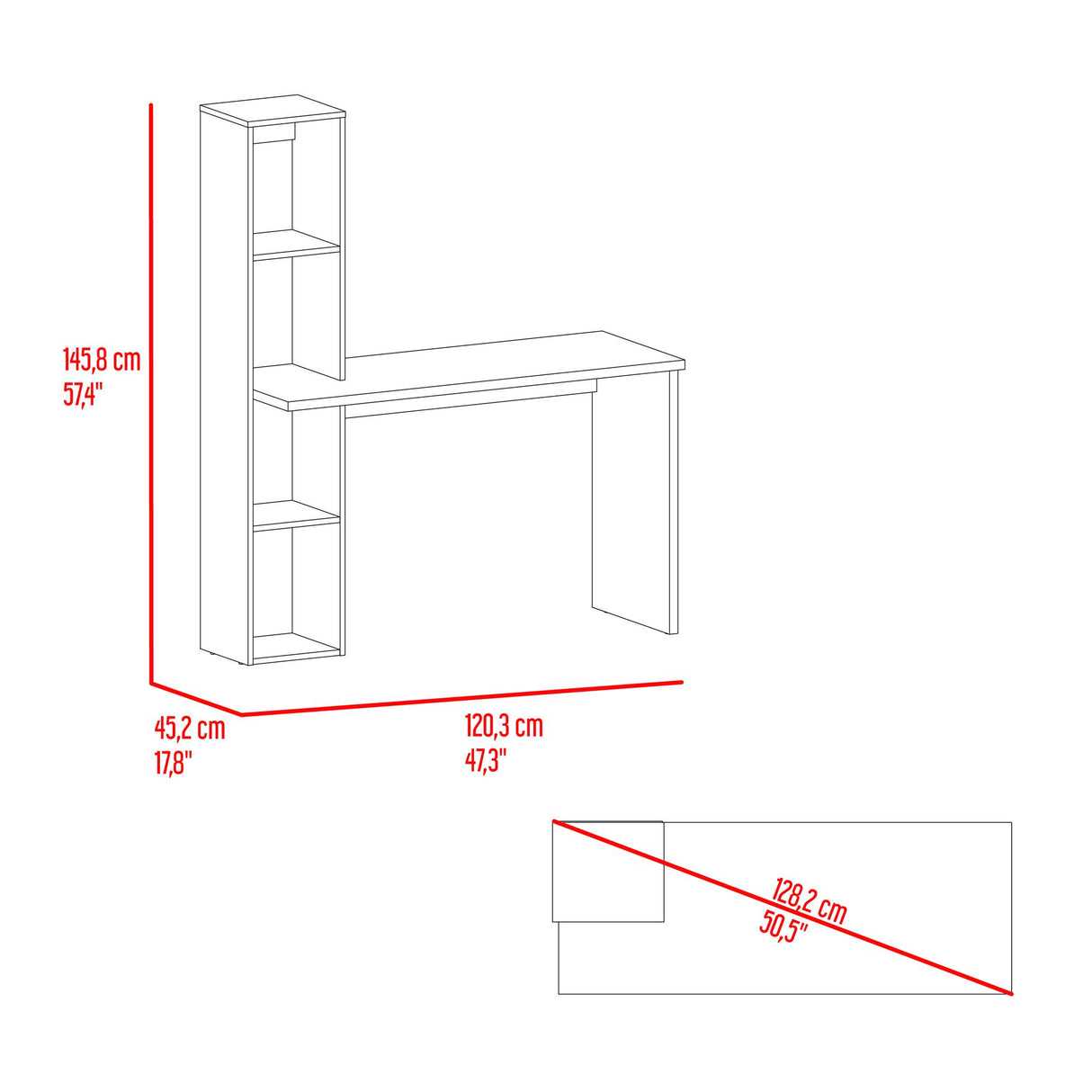 Escritorio con Biblioteca Aston Macadamia y Wengue 120.3x145.8cm con Organizador de Libros - ESCRITORIOS | Bylmo
