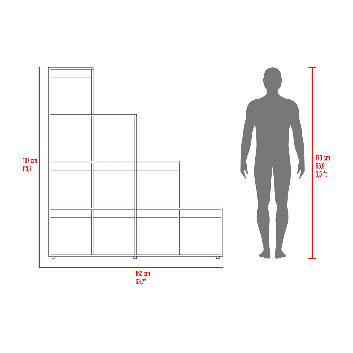 Biblioteca Esquinera Beijing Nogal 162x167cm Triangular con Diez Compartimientos y con Diez Entrepaños - BIBLIOTECAS Y ESTANTERIAS | Bylmo
