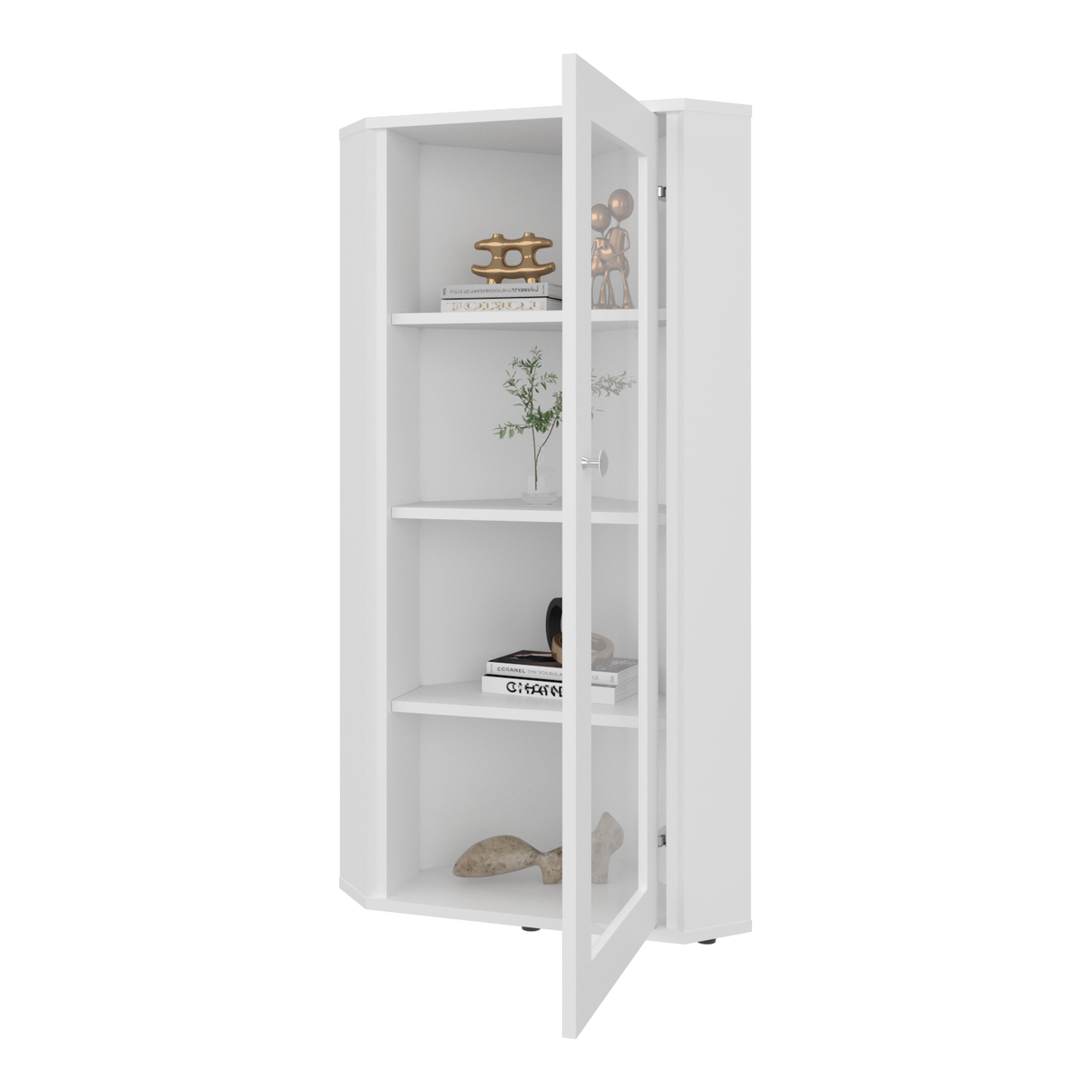 Vitrina Esquinera Genova Blanco 59.4x110.6cm Rectangular con Cuatro Compartimientos y con Tres Entrepaños - BIBLIOTECAS Y ESTANTERIAS | Bylmo