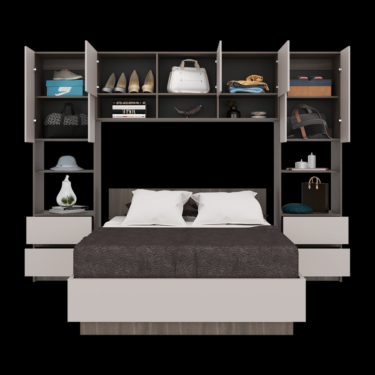 Combo Cama y Closet St Denis Milan y Capri 272x200cm para Cama Doble 140 X 190 CM con Cabecero - CAMAS | Bylmo