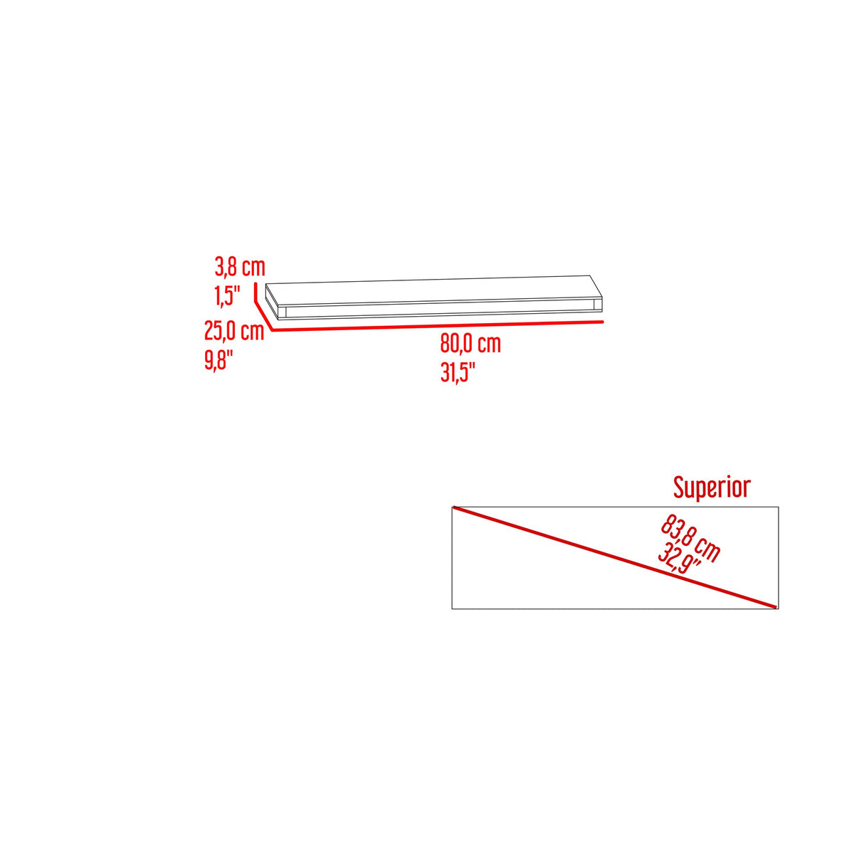 Repisa Gales 80x3.8cm Rectangular Flotante con Dos Entrepaños - REPISAS | Bylmo