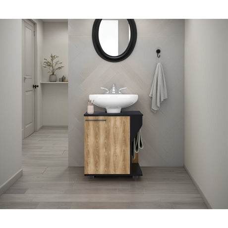 Mueble para Lavamanos Phillips Wengue y Fresno Europeo 56x62.1cm Individual sin Lavamanos y con Una Puerta - MUEBLES PARA LAVAMANOS | Bylmo