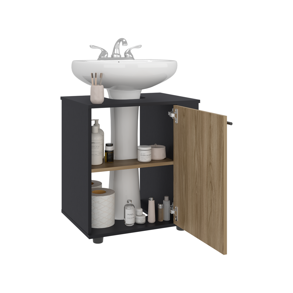 Mueble para Lavamanos Phillips Wengue y Fresno Europeo 56x62.1cm Individual sin Lavamanos y con Una Puerta - MUEBLES PARA LAVAMANOS | Bylmo