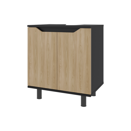 Mueble para Lavamanos Marlo Wengue y Fresno Europeo 55x63cm Individual sin Lavamanos y con Dos Puertas - MUEBLES PARA LAVAMANOS | Bylmo