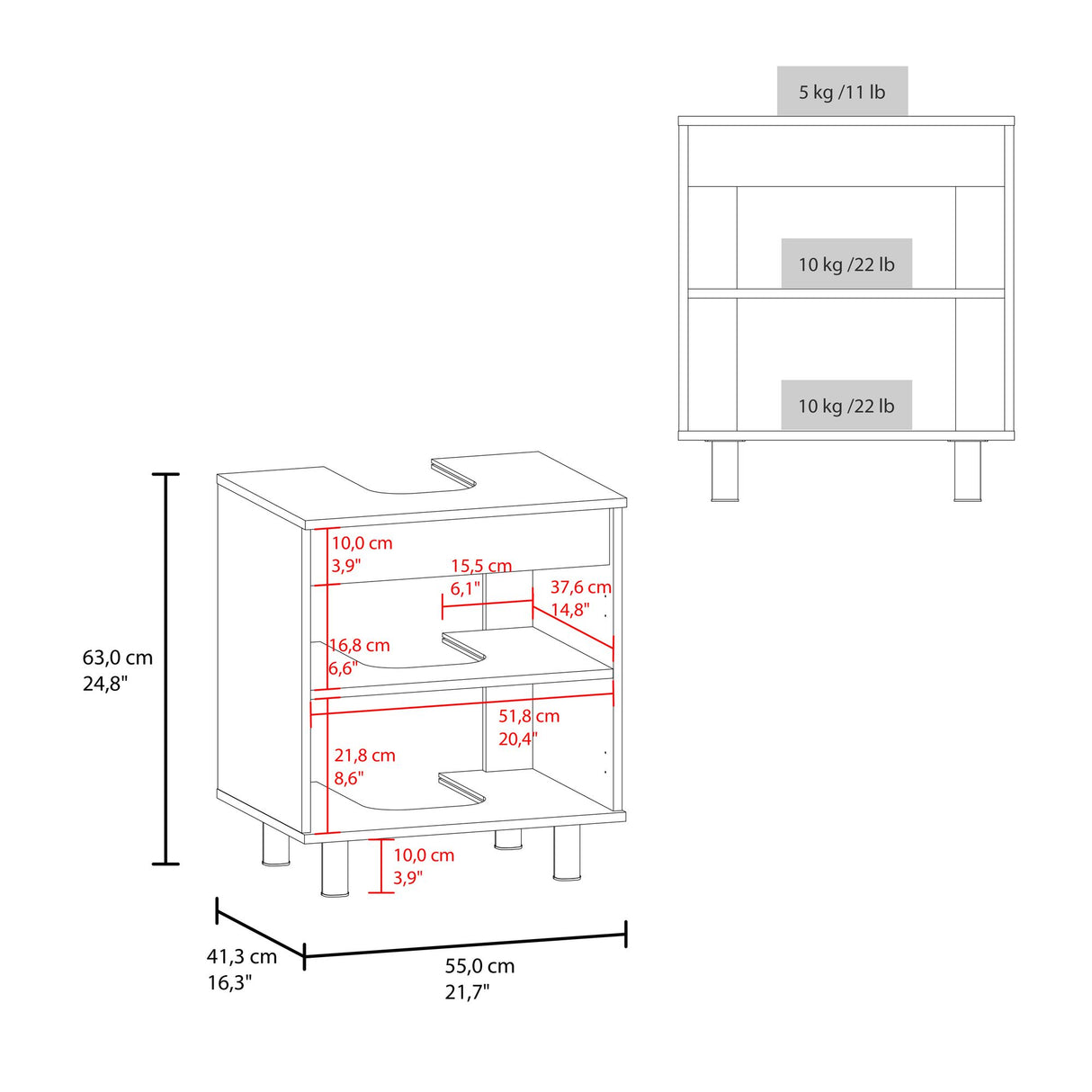 Mueble para Lavamanos Marlo Wengue y Fresno Europeo 55x63cm Individual sin Lavamanos y con Dos Puertas - MUEBLES PARA LAVAMANOS | Bylmo
