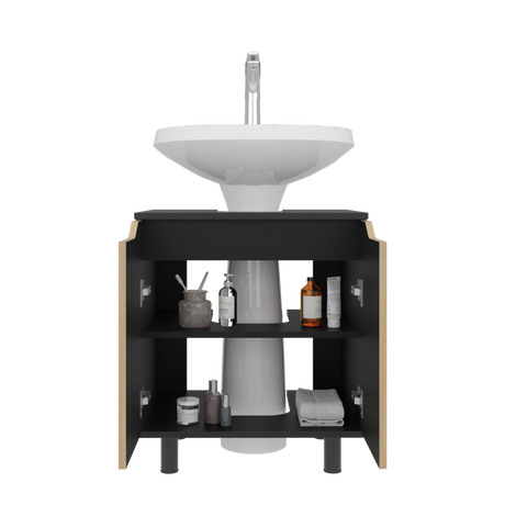 Mueble para Lavamanos Marlo Wengue y Fresno Europeo 55x63cm Individual sin Lavamanos y con Dos Puertas - MUEBLES PARA LAVAMANOS | Bylmo