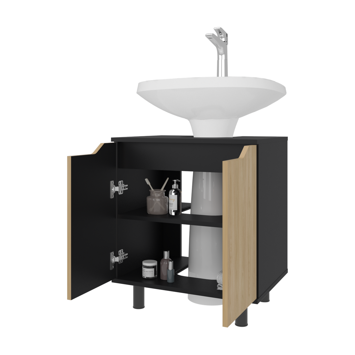 Mueble para Lavamanos Marlo Wengue y Fresno Europeo 55x63cm Individual sin Lavamanos y con Dos Puertas - MUEBLES PARA LAVAMANOS | Bylmo