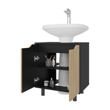 Mueble para Lavamanos Marlo Wengue y Fresno Europeo 55x63cm Individual sin Lavamanos y con Dos Puertas - MUEBLES PARA LAVAMANOS | Bylmo