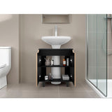 Mueble para Lavamanos Marlo Wengue y Fresno Europeo 55x63cm Individual sin Lavamanos y con Dos Puertas - MUEBLES PARA LAVAMANOS | Bylmo