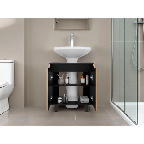 Mueble para Lavamanos Marlo Wengue y Fresno Europeo 55x63cm Individual sin Lavamanos y con Dos Puertas - MUEBLES PARA LAVAMANOS | Bylmo