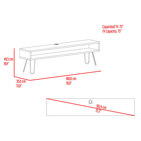 Rack de TV Luft Ceniza 180x49.5cm para TV Hasta 75" Pulgadas con Un Compartimiento - MUEBLES DE TV | Bylmo